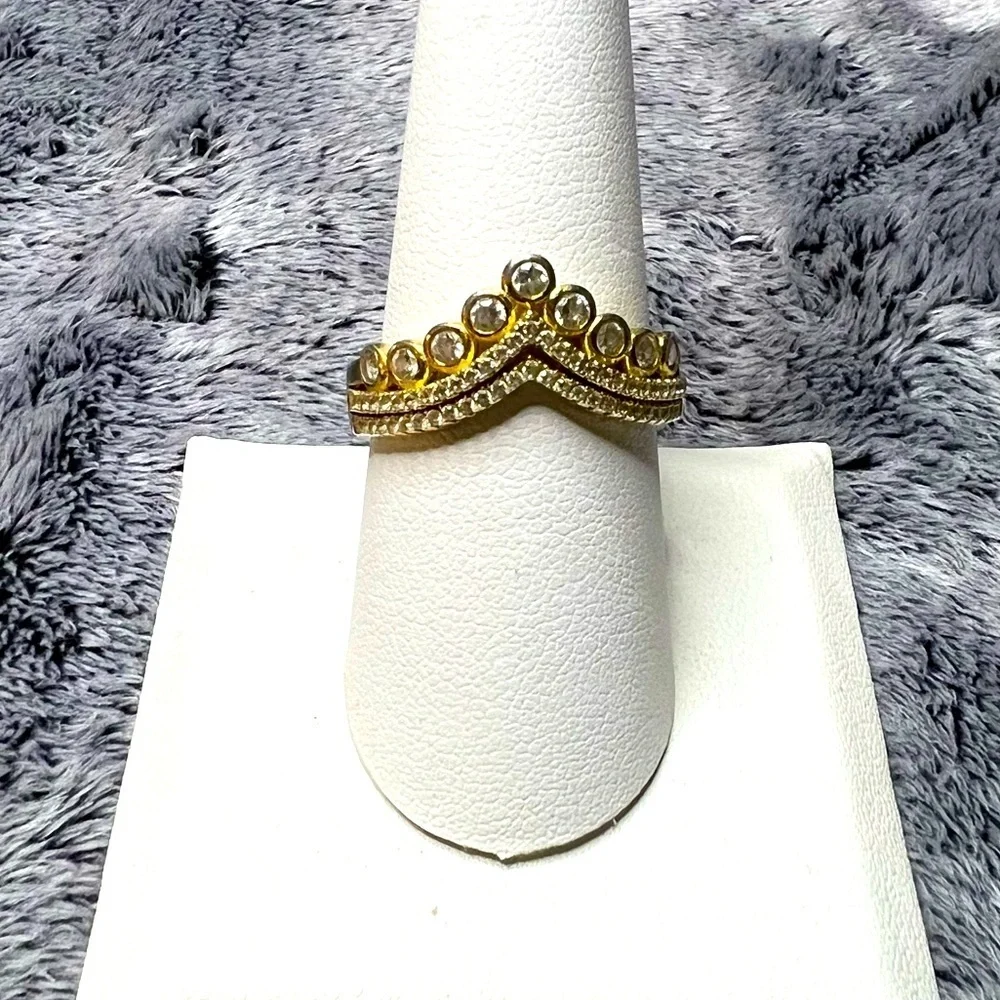 Gold Plated over Sterling Silver Rhinestone Crown Style Ring Size 9